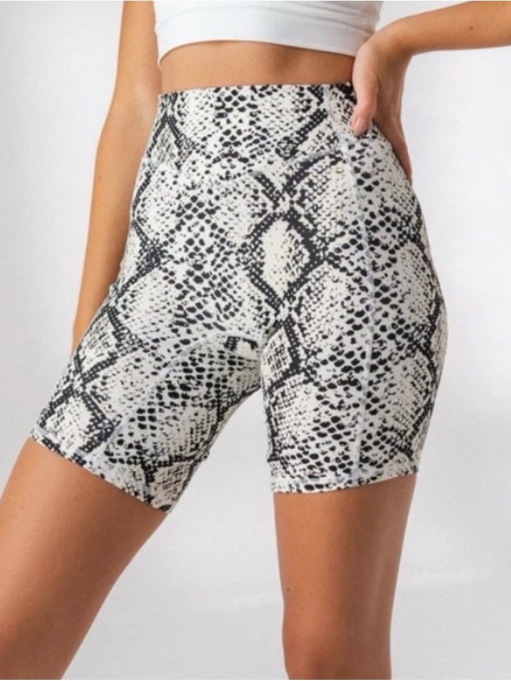 Balance Athletica White and Black Snake Print High-Waist Bike Shorts